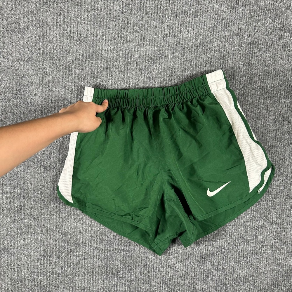 Nike Athletic Shorts Womens Size XS Green Dri-Fit Running Mesh Side Stripe Sport
